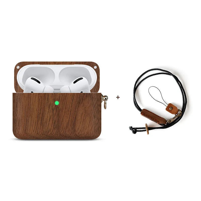 Solid wood hard shell earphone sleeve for Bluetooth wireless earphones in natural wood finish