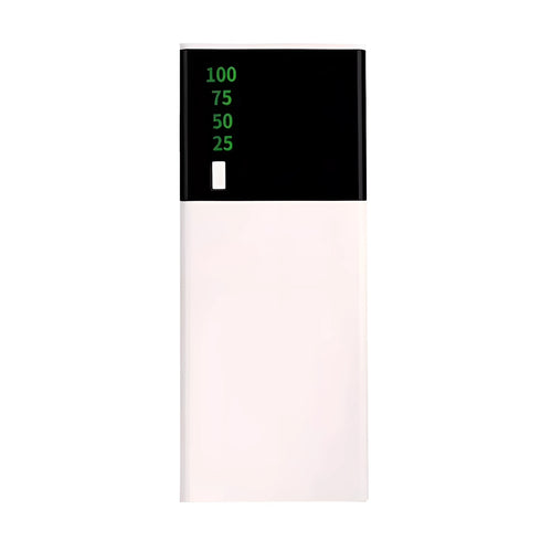 Black 20000mAh power bank measuring 135mm by 60mm with included charging cable