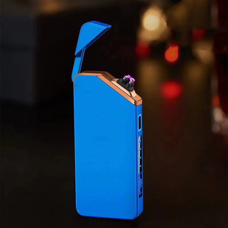 Black USB rechargeable metal lighter with windproof function, compact 73 x 35 x 11mm size