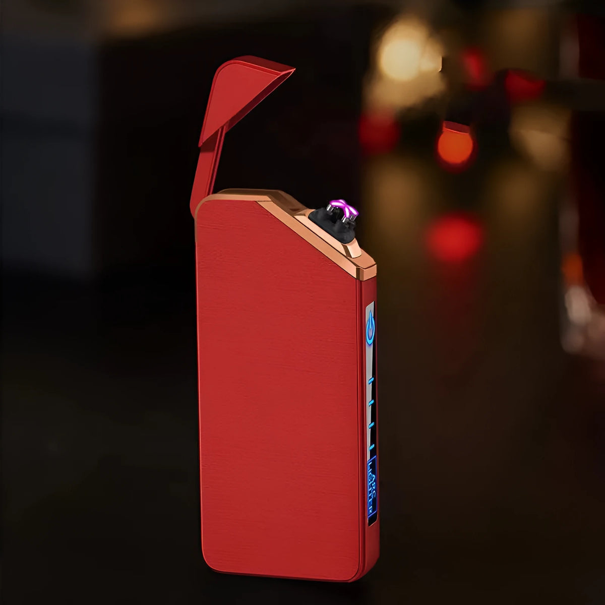 Black USB rechargeable metal lighter with windproof function, compact 73 x 35 x 11mm size