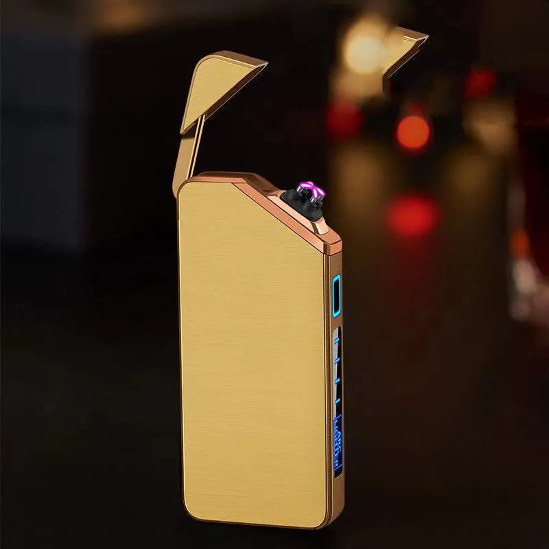 Black USB rechargeable metal lighter with windproof function, compact 73 x 35 x 11mm size