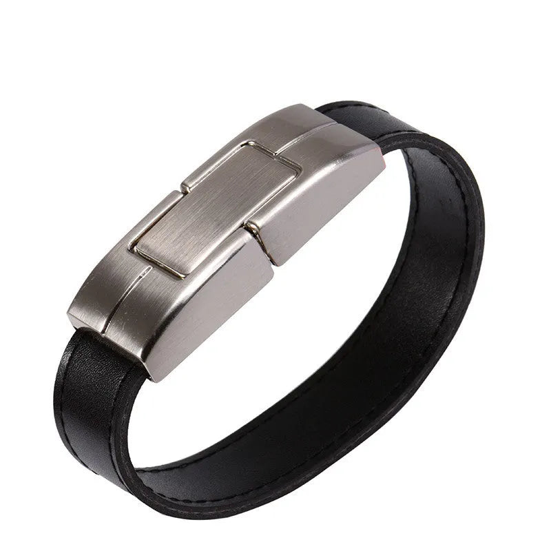 Leather case USB flash drive in black with custom LOGO, 200mm length, USB 2.0