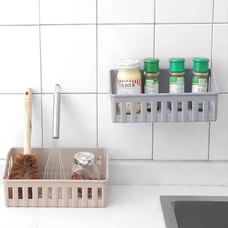 Wall mounted storage basket 26.5x12x6cm in off-white with seamless glue fixing for kitchen or bathroom