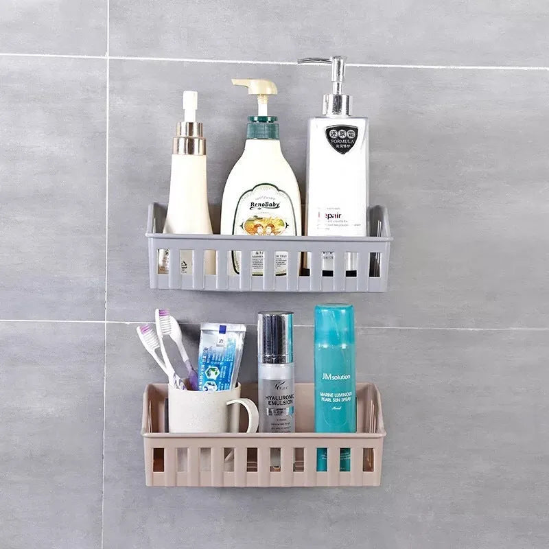 Wall mounted storage basket 26.5x12x6cm in off-white with seamless glue fixing for kitchen or bathroom