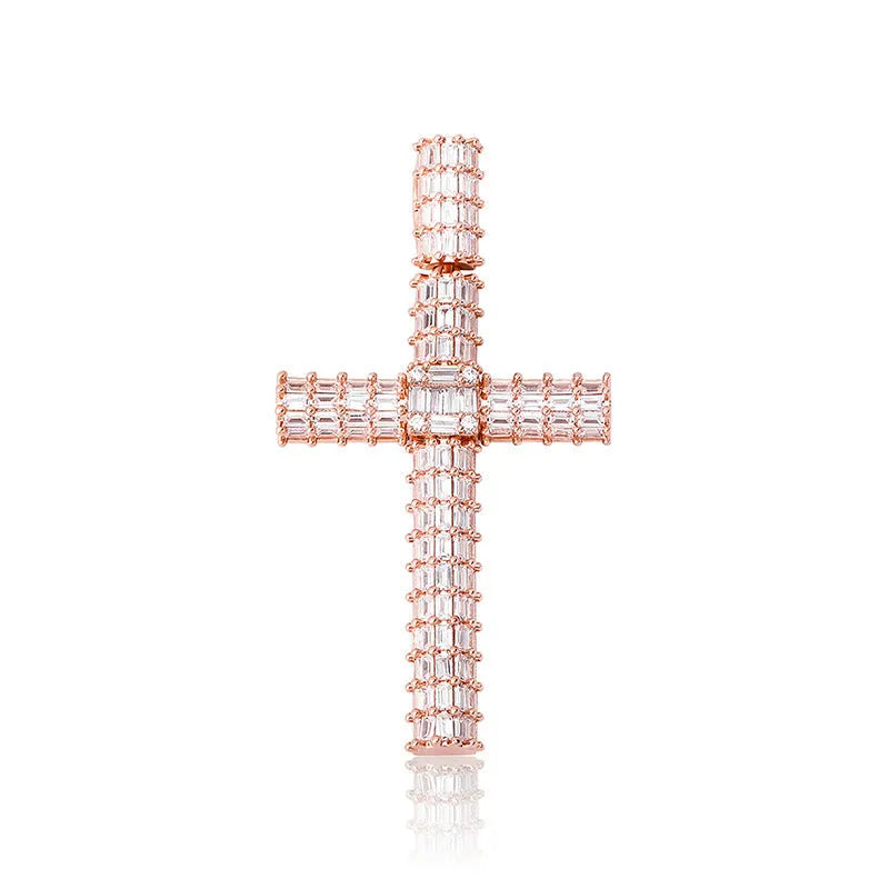 Gold iced out micro pave cubic zirconia cross pendant necklace on twisted chain