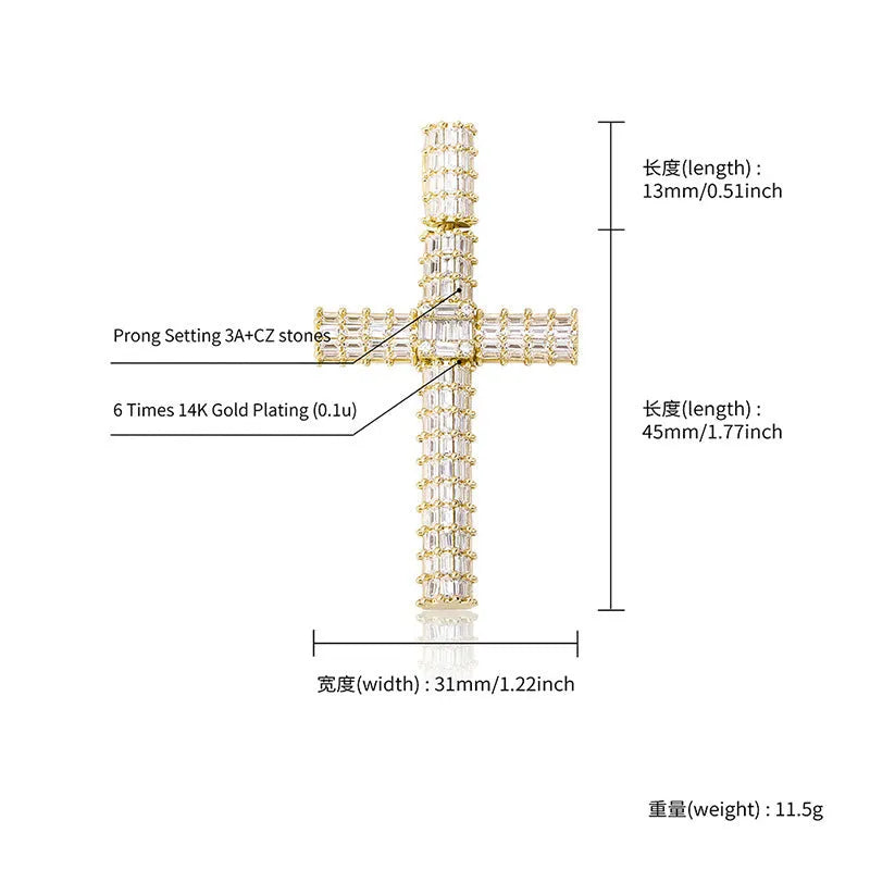 Gold iced out micro pave cubic zirconia cross pendant necklace on twisted chain