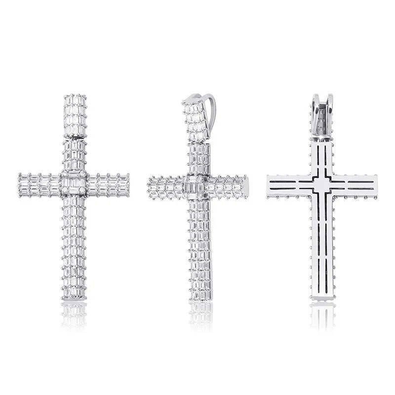 Gold iced out micro pave cubic zirconia cross pendant necklace on twisted chain