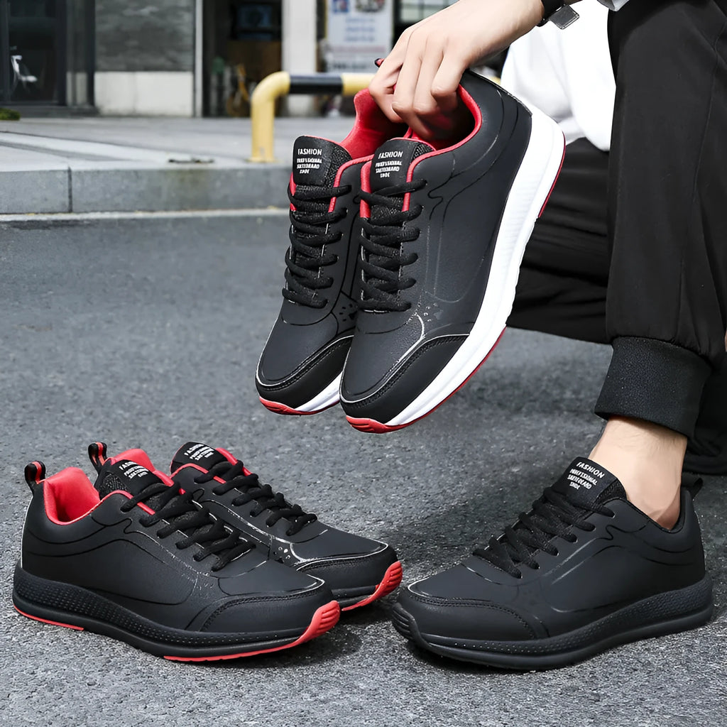 Men's casual synthetic leather colour-block lace-up shoes with rubber sole in 888 black and white on a plain background