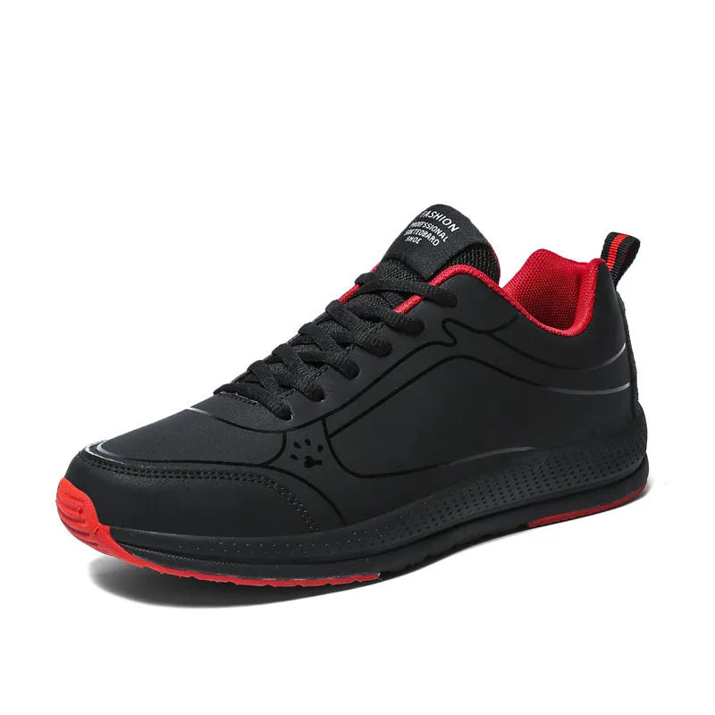 Men's casual synthetic leather colour-block lace-up shoes with rubber sole in 888 black and white on a plain background
