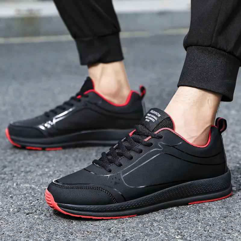 Men's casual synthetic leather colour-block lace-up shoes with rubber sole in 888 black and white on a plain background