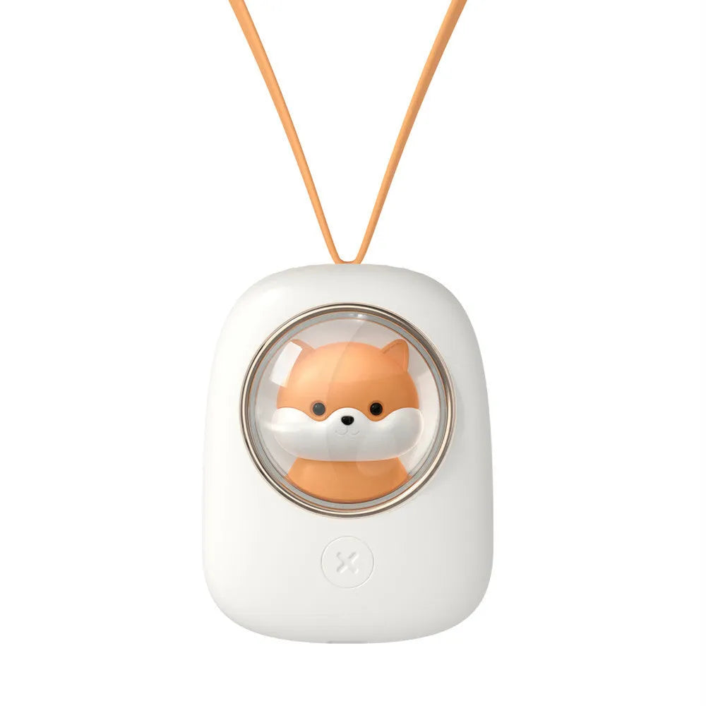 Empty City Plan hanging neck fan in white-squirrel colour with USB charging port and compact design