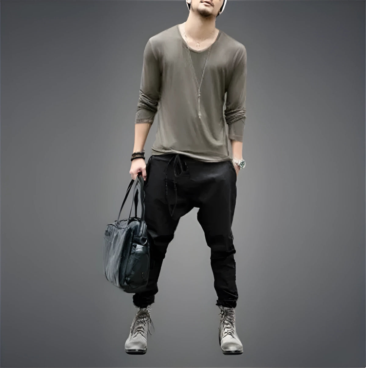 Men's loose fit jogger sweatpants in black or brown, long harem style trousers, 510g per pair, sizes S to XXXL