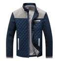 Men's slim fit patchwork casual jacket in coffee or gray, spring autumn sportswear top, sizes S to 5XL