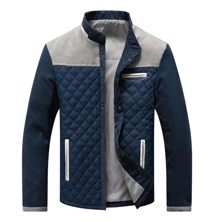 Men's slim fit patchwork casual jacket in coffee or gray, spring autumn sportswear top, sizes S to 5XL