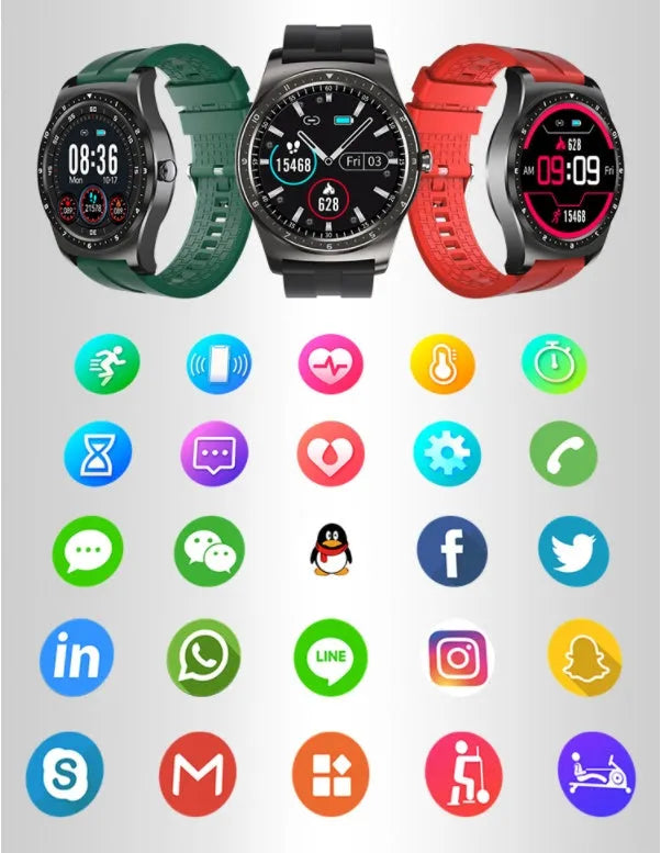 Full touch smart watch with zinc alloy case showing heart rate, blood pressure and sleep monitoring display