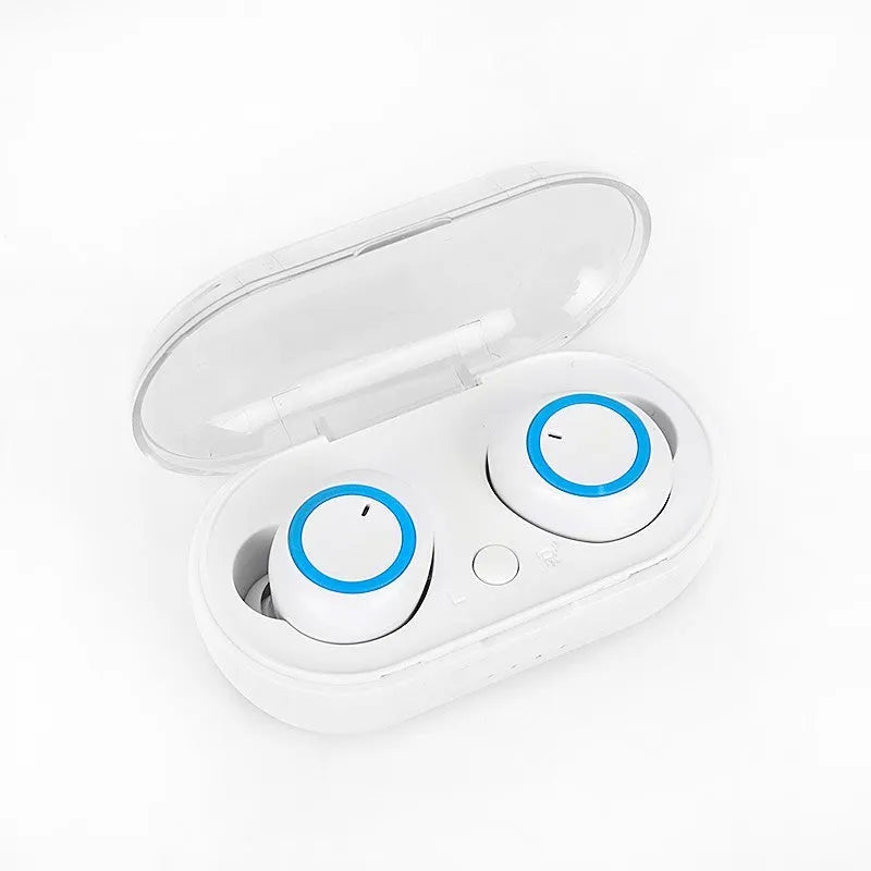 Black and red two-tone True Wireless Stereo Bluetooth earbuds with a charging case.