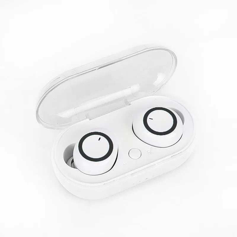 Black and red two-tone True Wireless Stereo Bluetooth earbuds with a charging case.