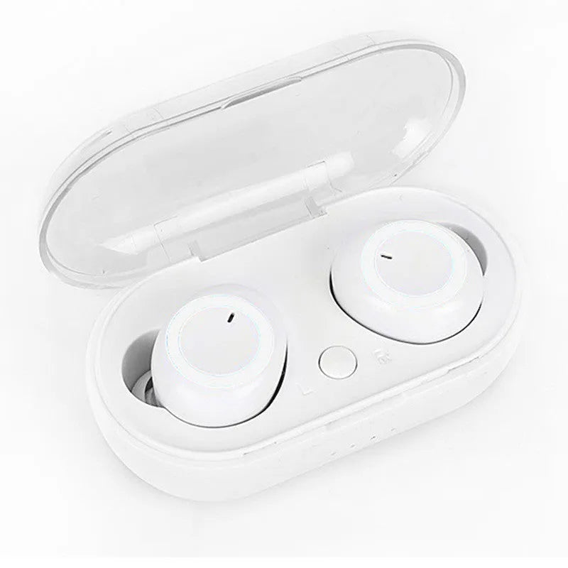 Black and red two-tone True Wireless Stereo Bluetooth earbuds with a charging case.