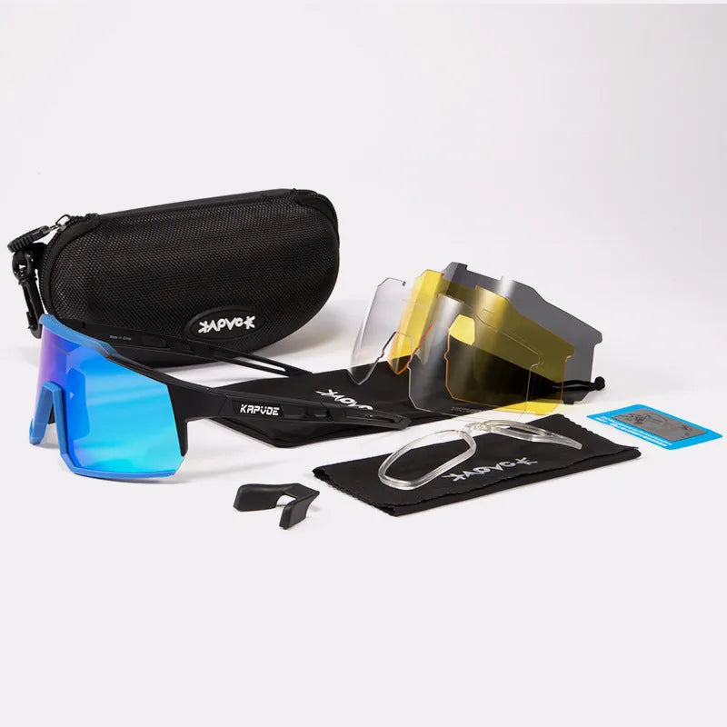 Polarized cycling glasses TR90 full frame with four interchangeable lenses, adjustable nose pads and case