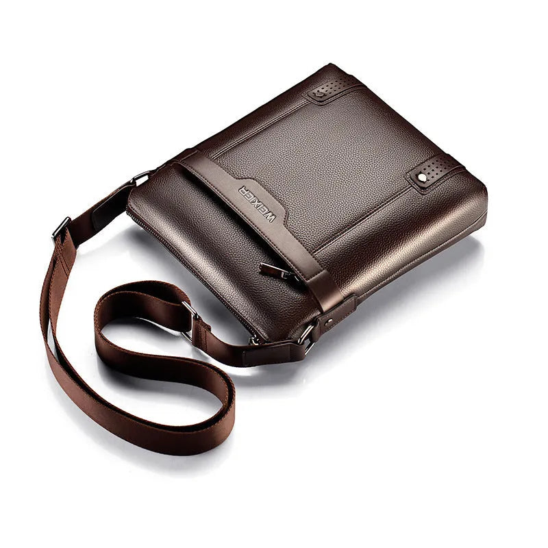 Men's black PU leather shoulder bag with square vertical shape and single strap