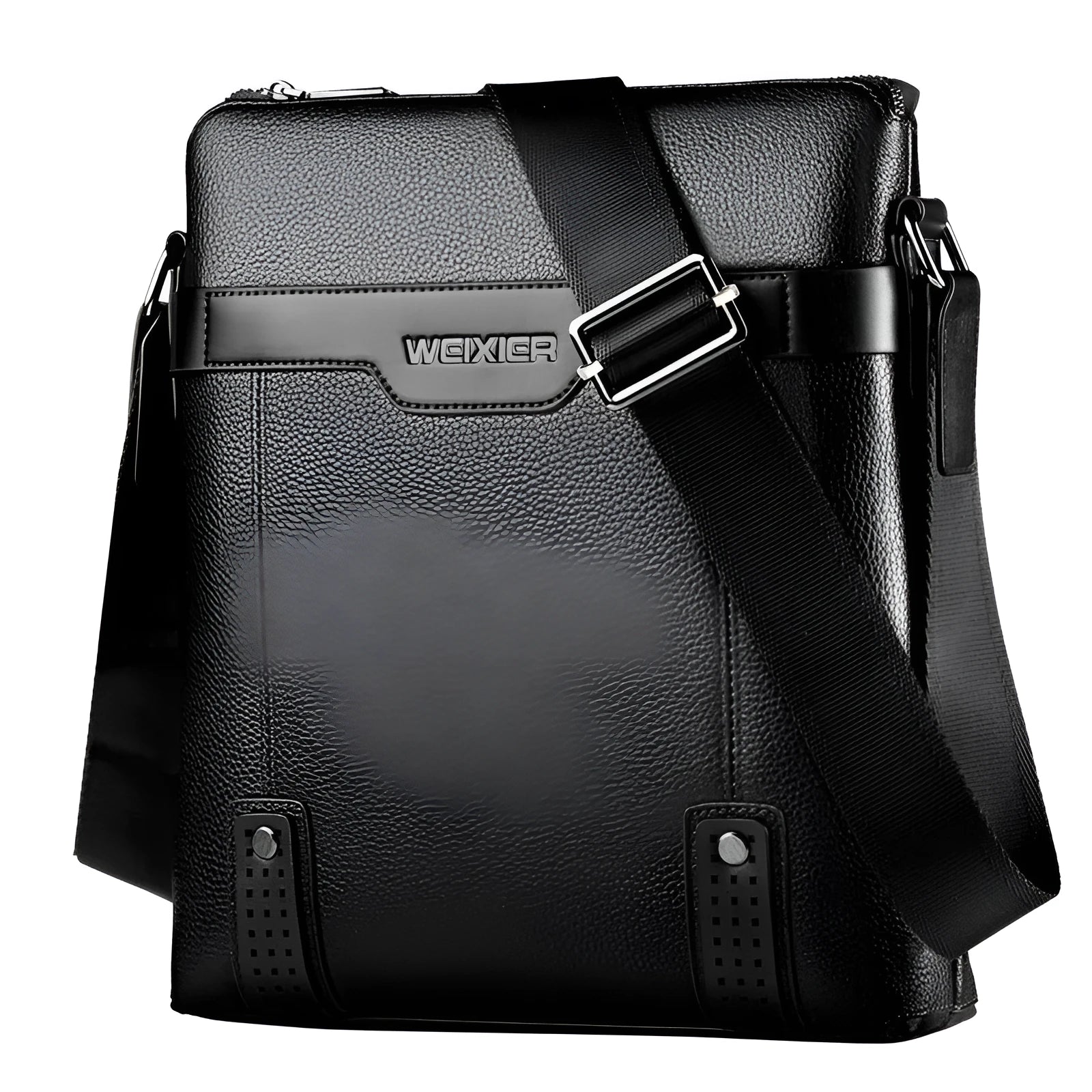Men's black PU leather shoulder bag with square vertical shape and single strap