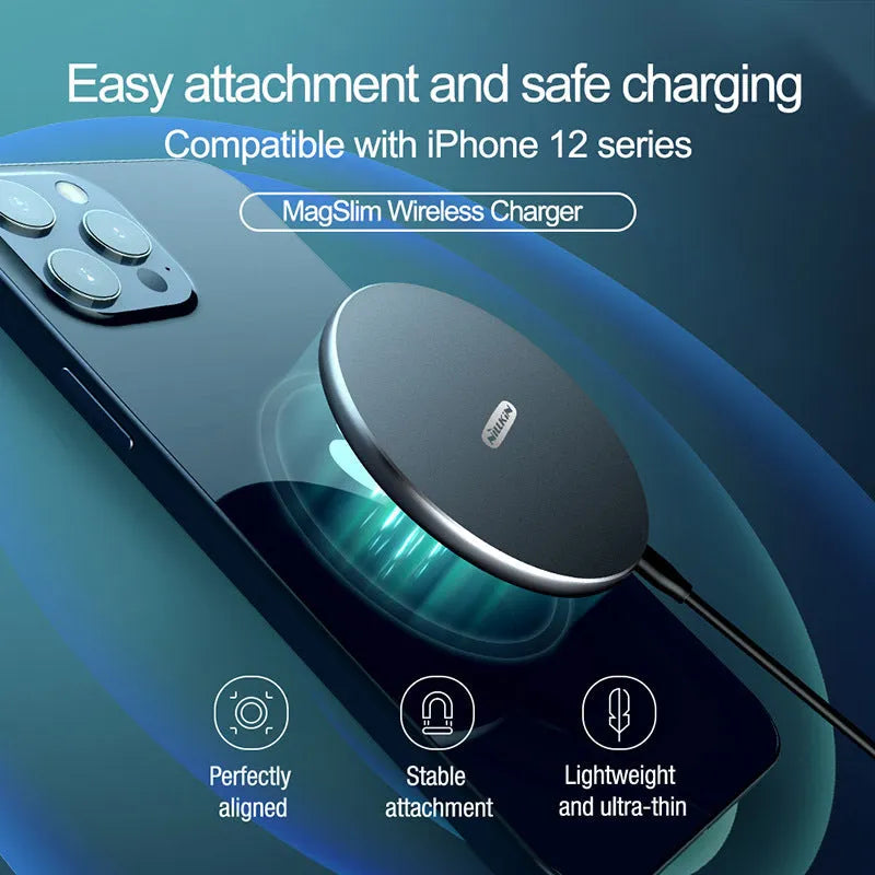 Black MagSlim NKT06 magnetic wireless phone charger on a surface