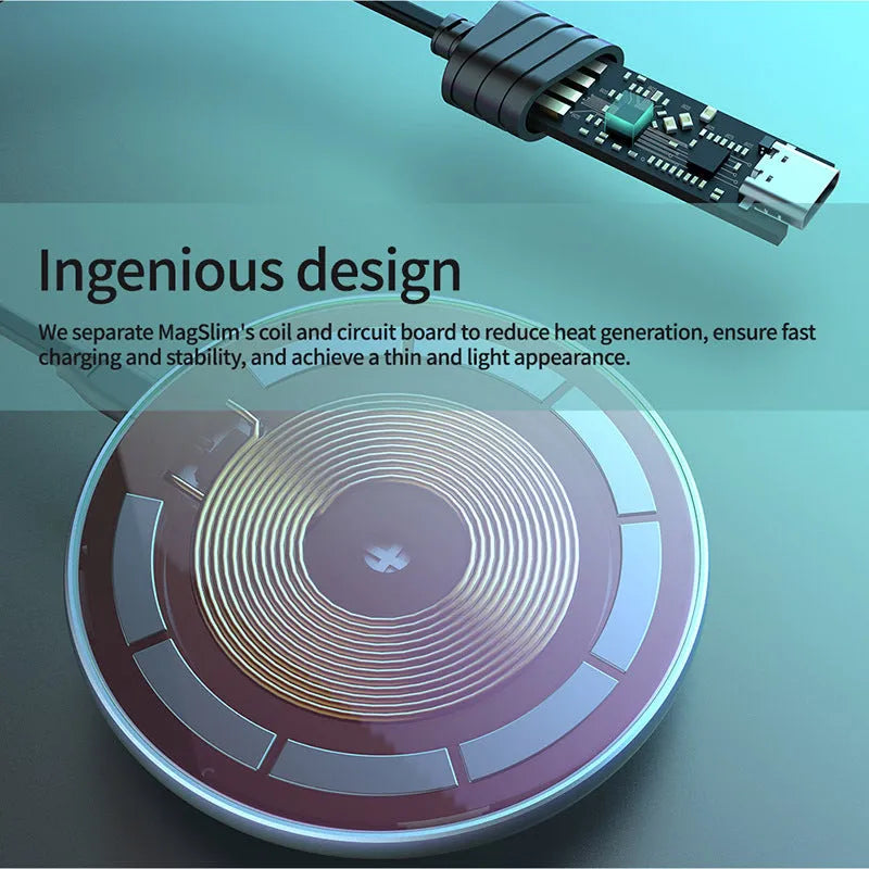 Black MagSlim NKT06 magnetic wireless phone charger on a surface