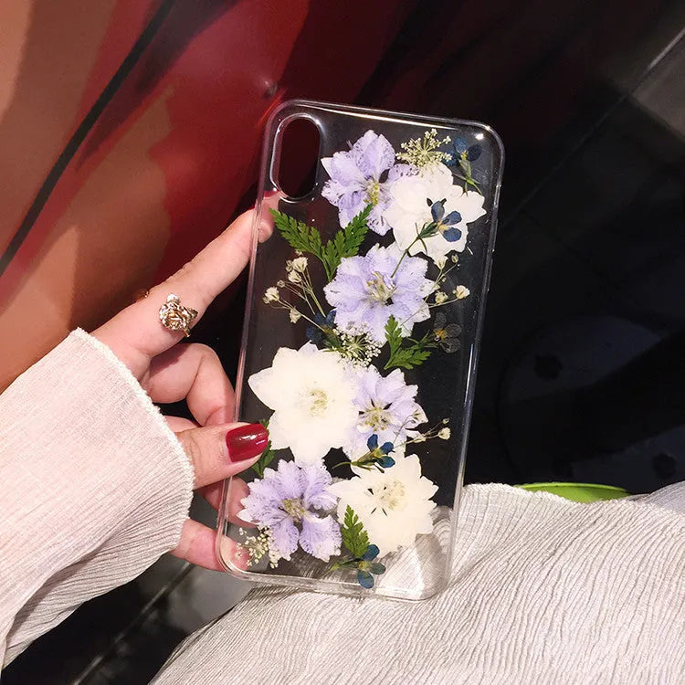 Blue and purple dried flower TPU phone case compatible with Apple iPhone 12 Pro Max