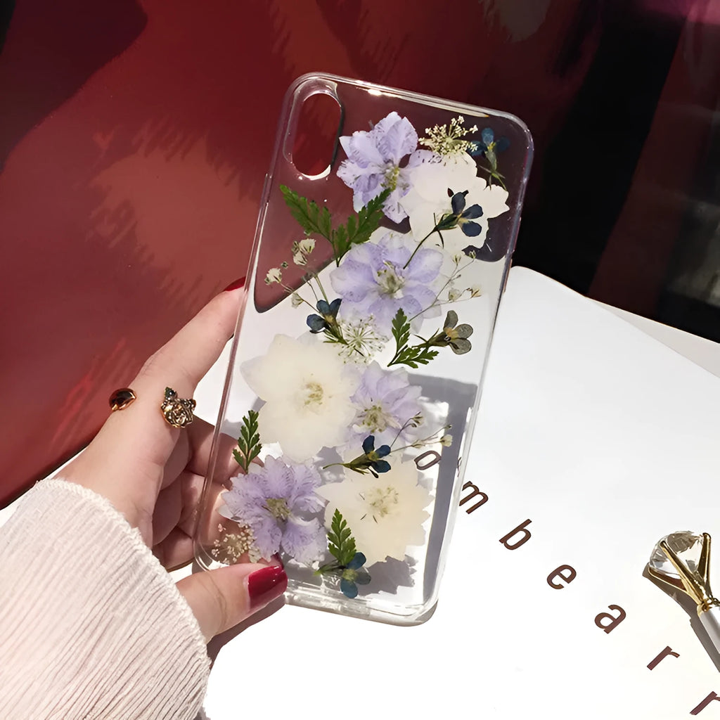 Blue and purple dried flower TPU phone case compatible with Apple iPhone 12 Pro Max