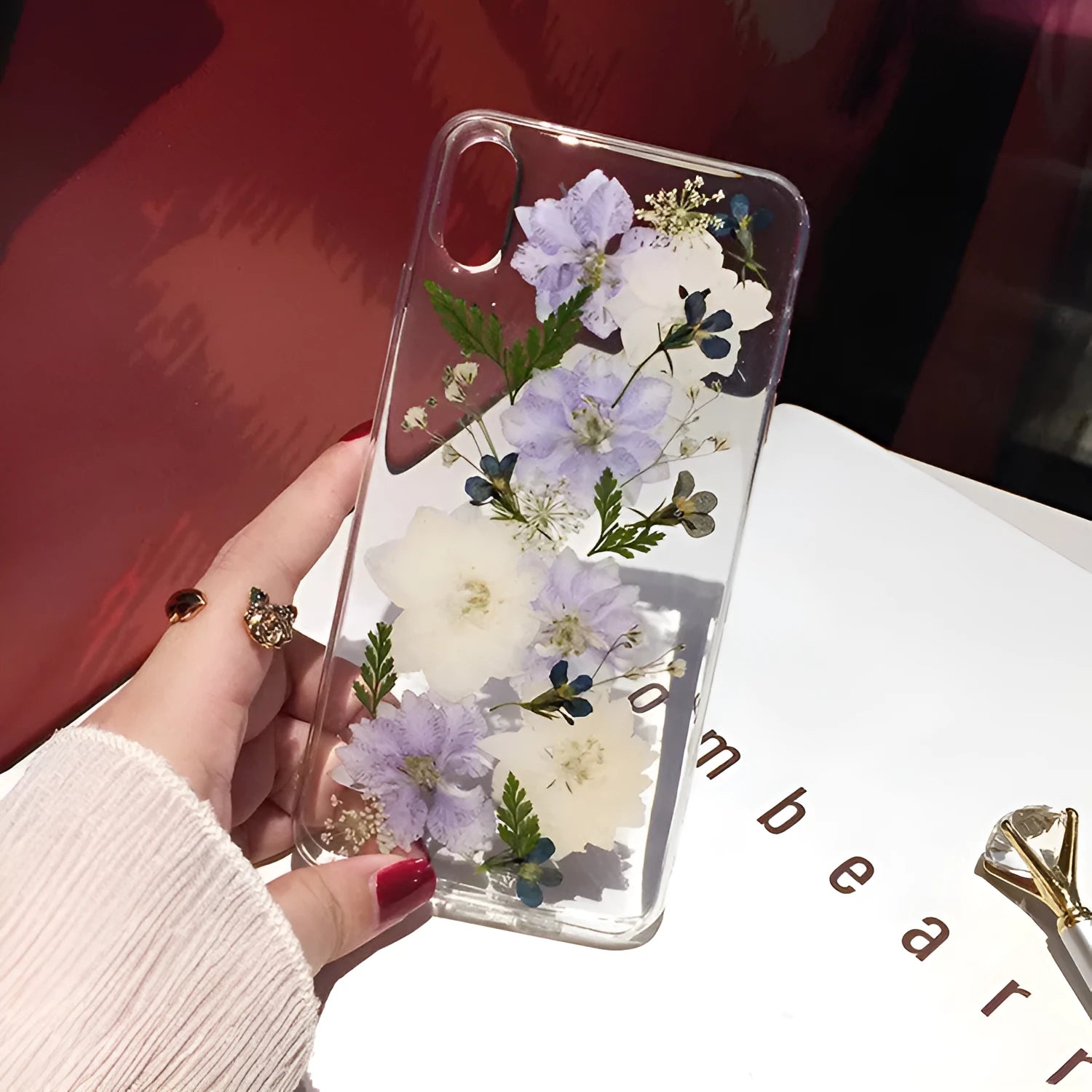Blue and purple dried flower TPU phone case compatible with Apple iPhone 12 Pro Max