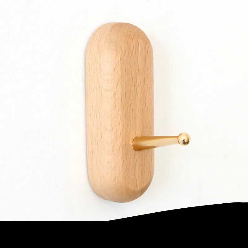 Beech wood and brass adhesive hook with modern simple styling and 10kg load capacity