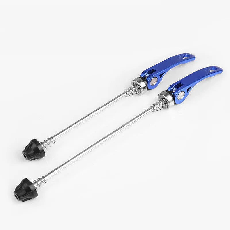Bicycle quick release axle lever in anodised aluminium with galvanised iron rod.
