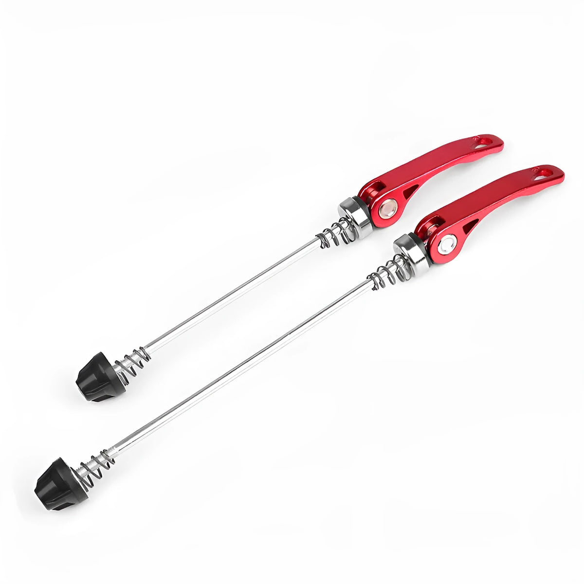 Bicycle quick release axle lever in anodised aluminium with galvanised iron rod.