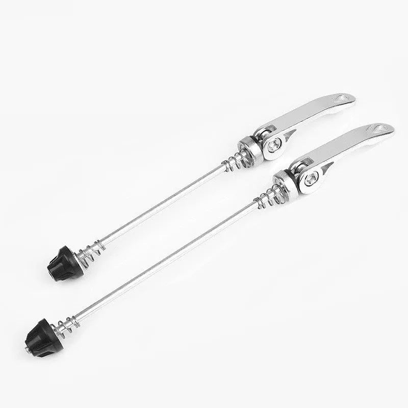 Bicycle quick release axle lever in anodised aluminium with galvanised iron rod.