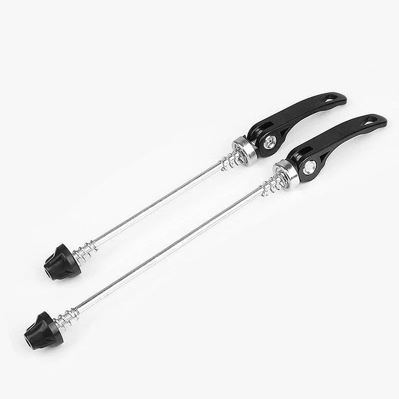 Bicycle quick release axle lever in anodised aluminium with galvanised iron rod.