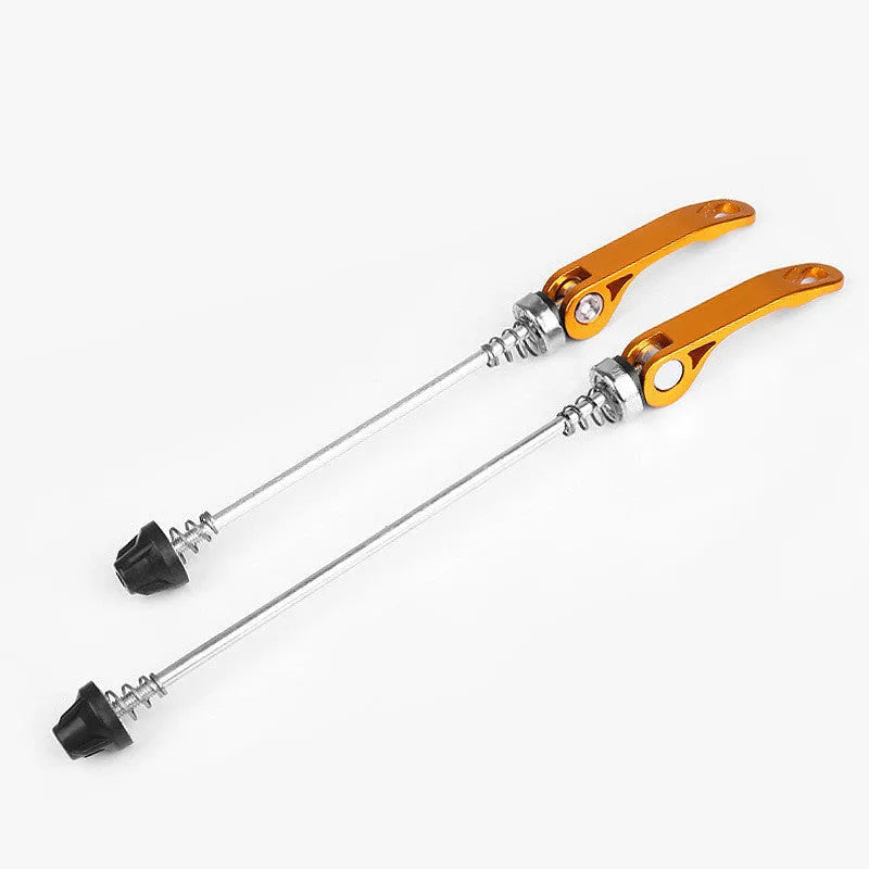 Bicycle quick release axle lever in anodised aluminium with galvanised iron rod.