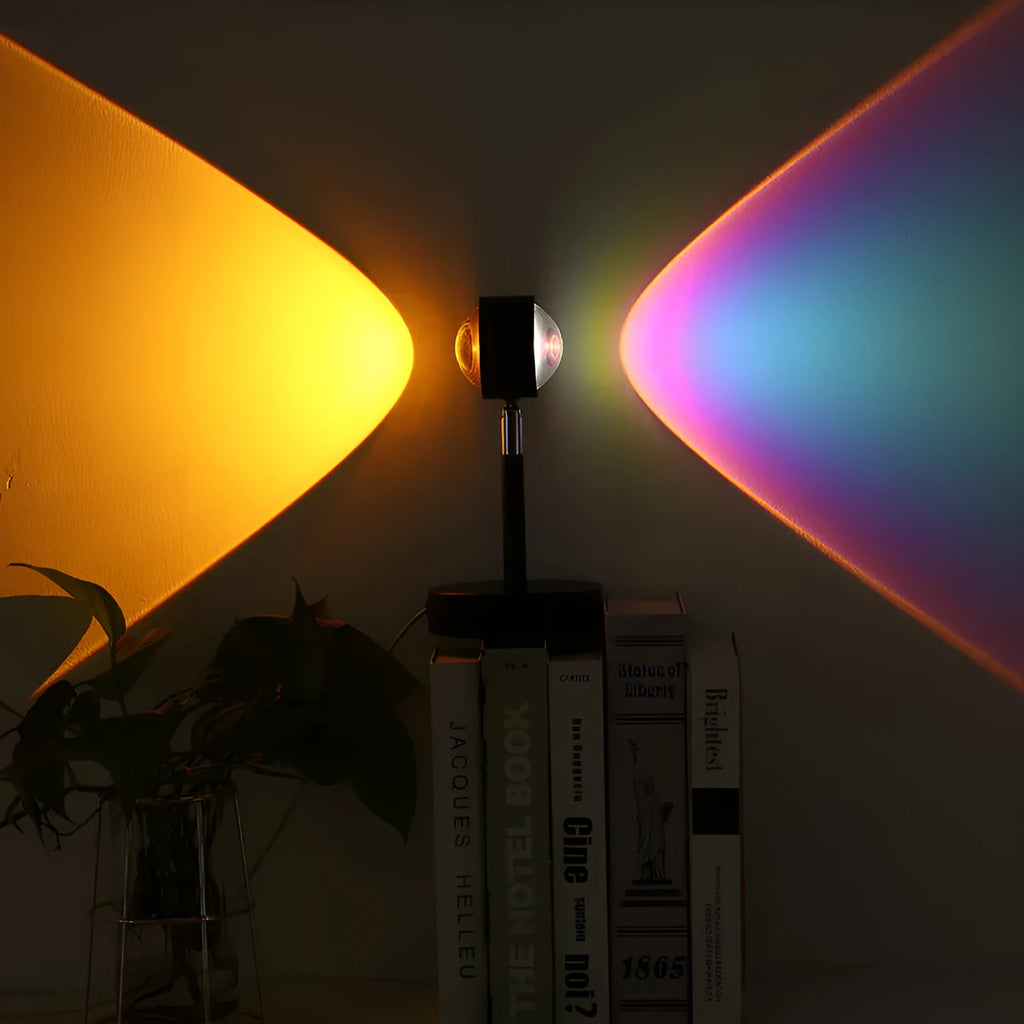 Black USB dual-head sunset rainbow projection lamp with touch control