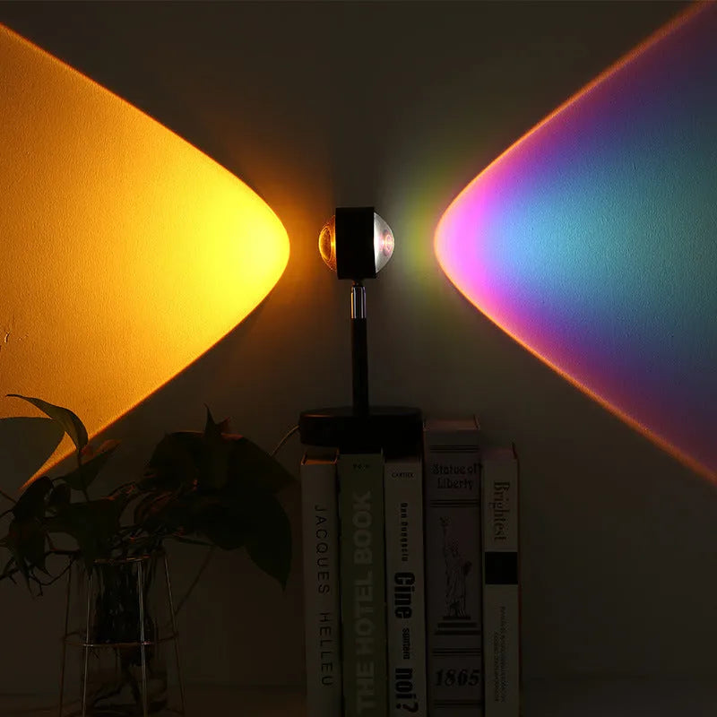 Black USB dual-head sunset rainbow projection lamp with touch control