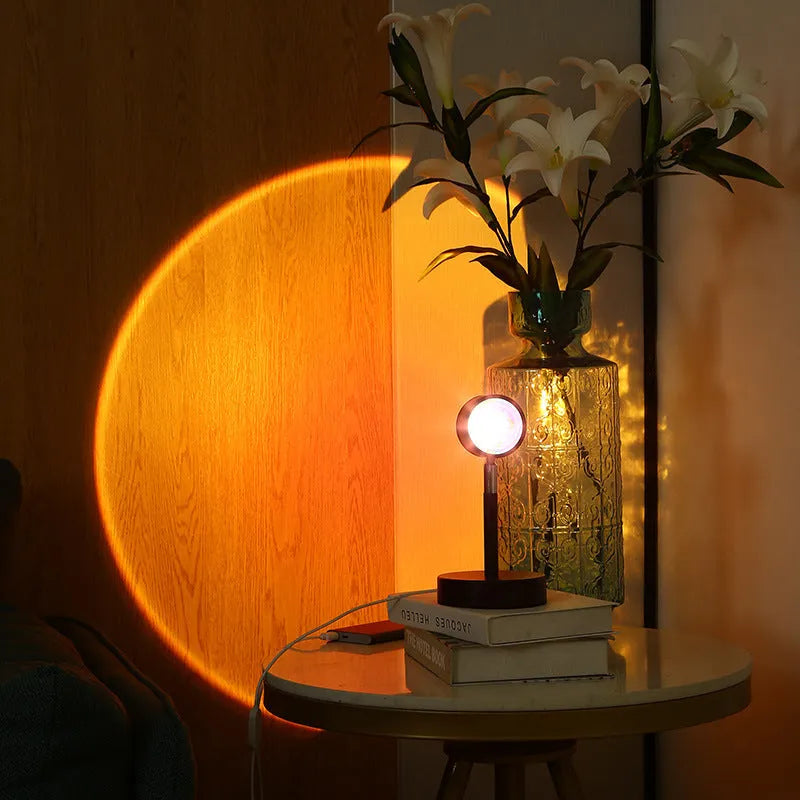 Black USB dual-head sunset rainbow projection lamp with touch control