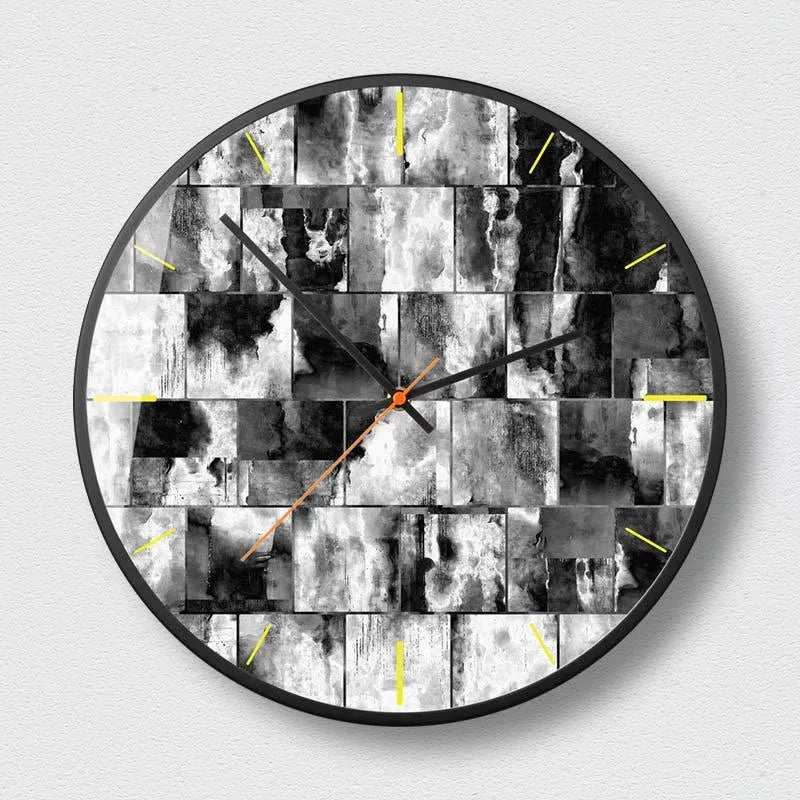 Abstract art round wall clock with creative decoration in mysterious black colour options