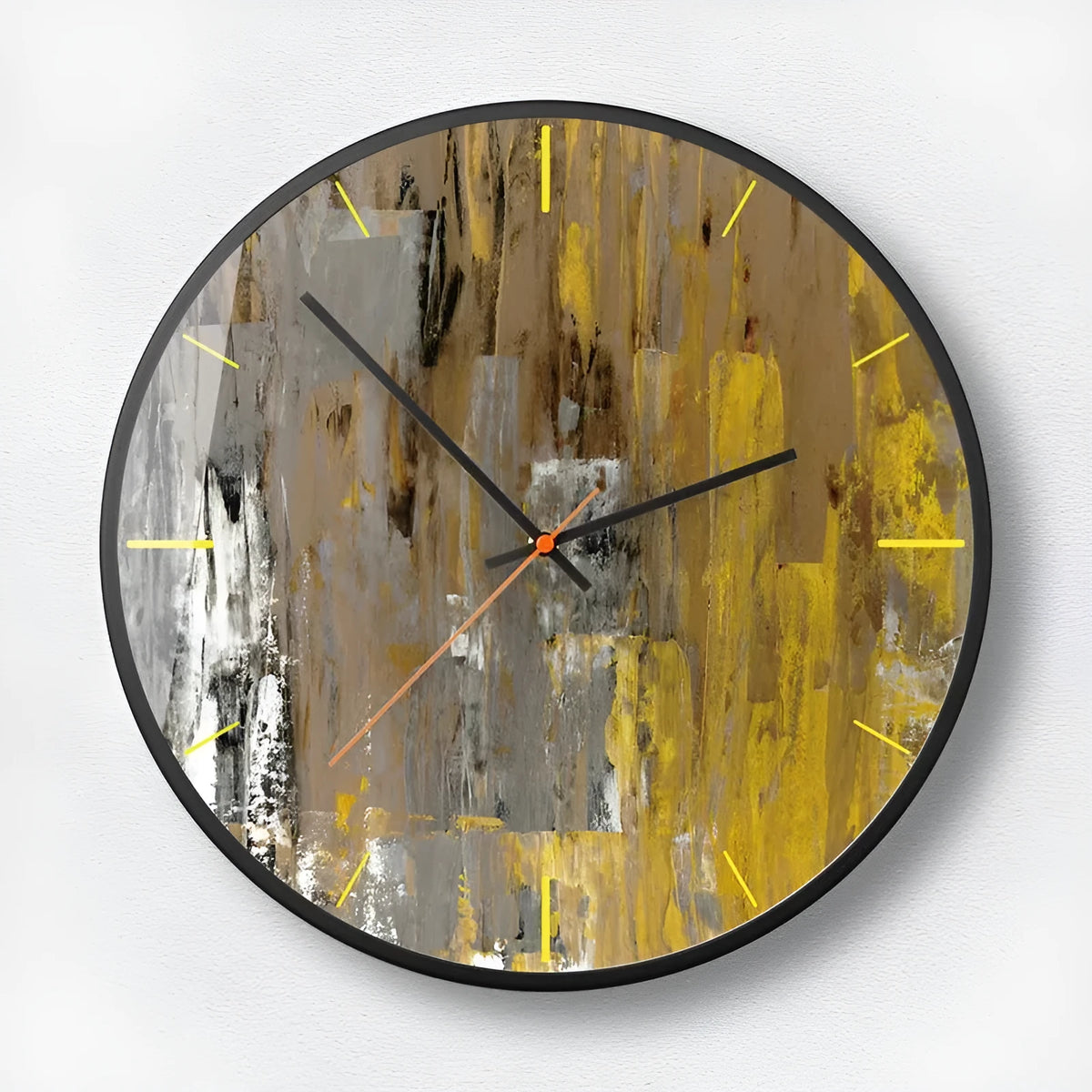 Abstract art round wall clock with creative decoration in mysterious black colour options