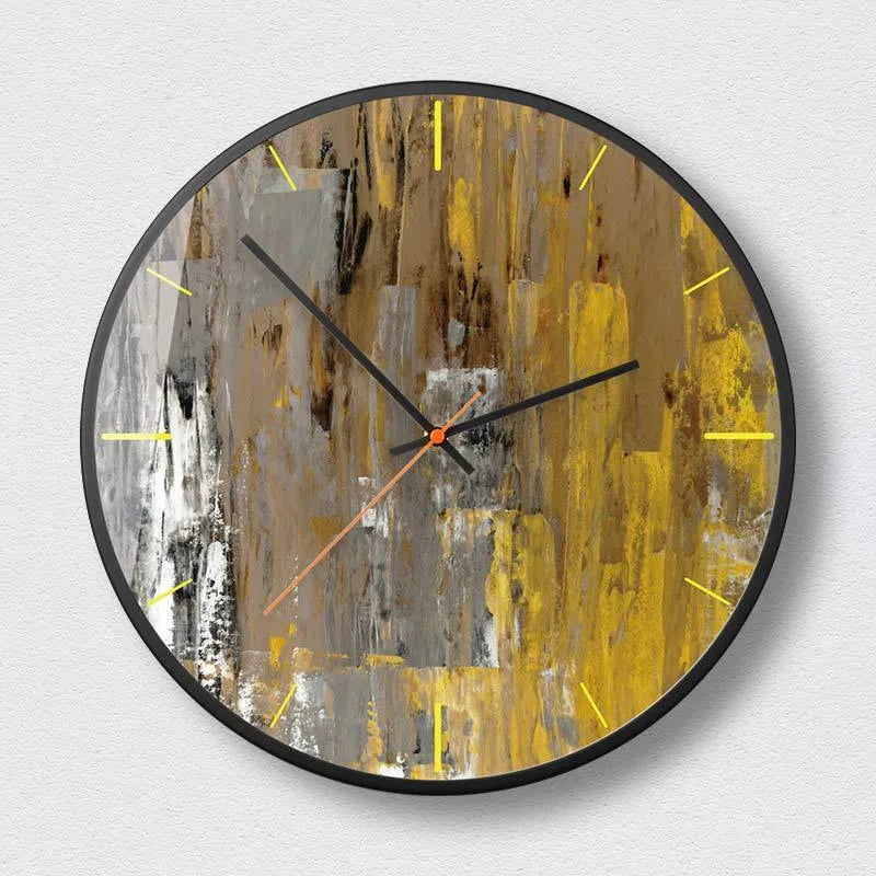 Abstract art round wall clock with creative decoration in mysterious black colour options