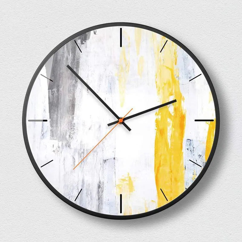 Abstract art round wall clock with creative decoration in mysterious black colour options