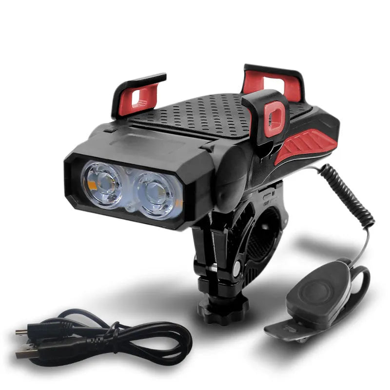Rechargeable bicycle light mounted on handlebars in available colours with single or double lamp options