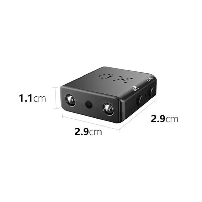 Mini secret camera 2.9 x 1.1 x 2.9 cm with Full HD 1080P, night vision, and motion detection in black