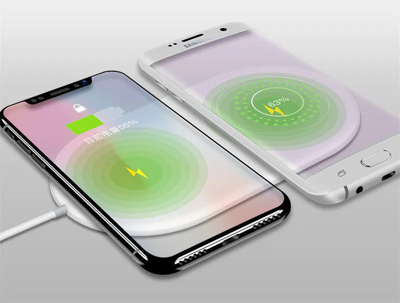 White dual-charge wireless charger for two mobile phones with fast charging capability