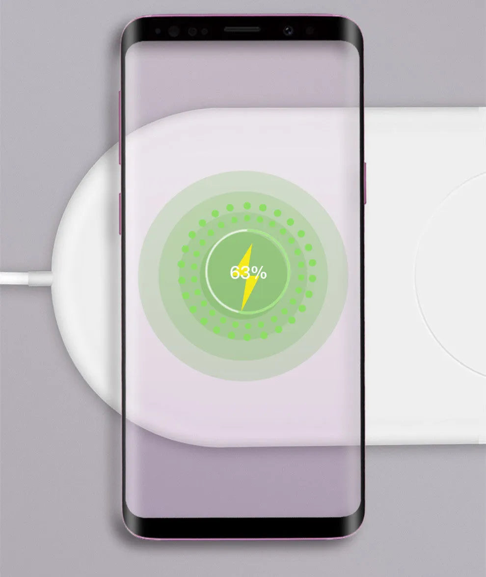 White dual-charge wireless charger for two mobile phones with fast charging capability