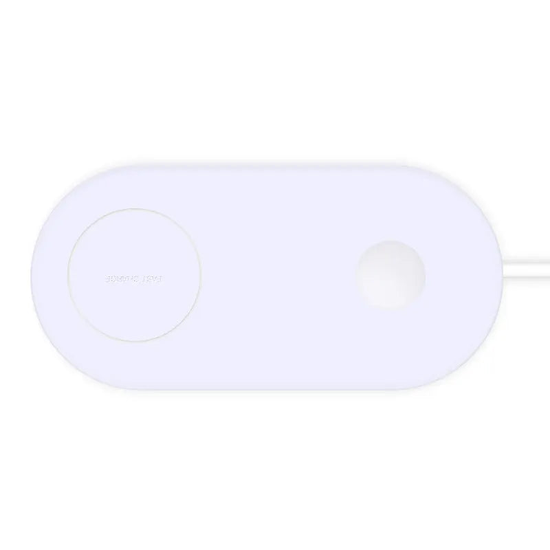 White dual-charge wireless charger for two mobile phones with fast charging capability