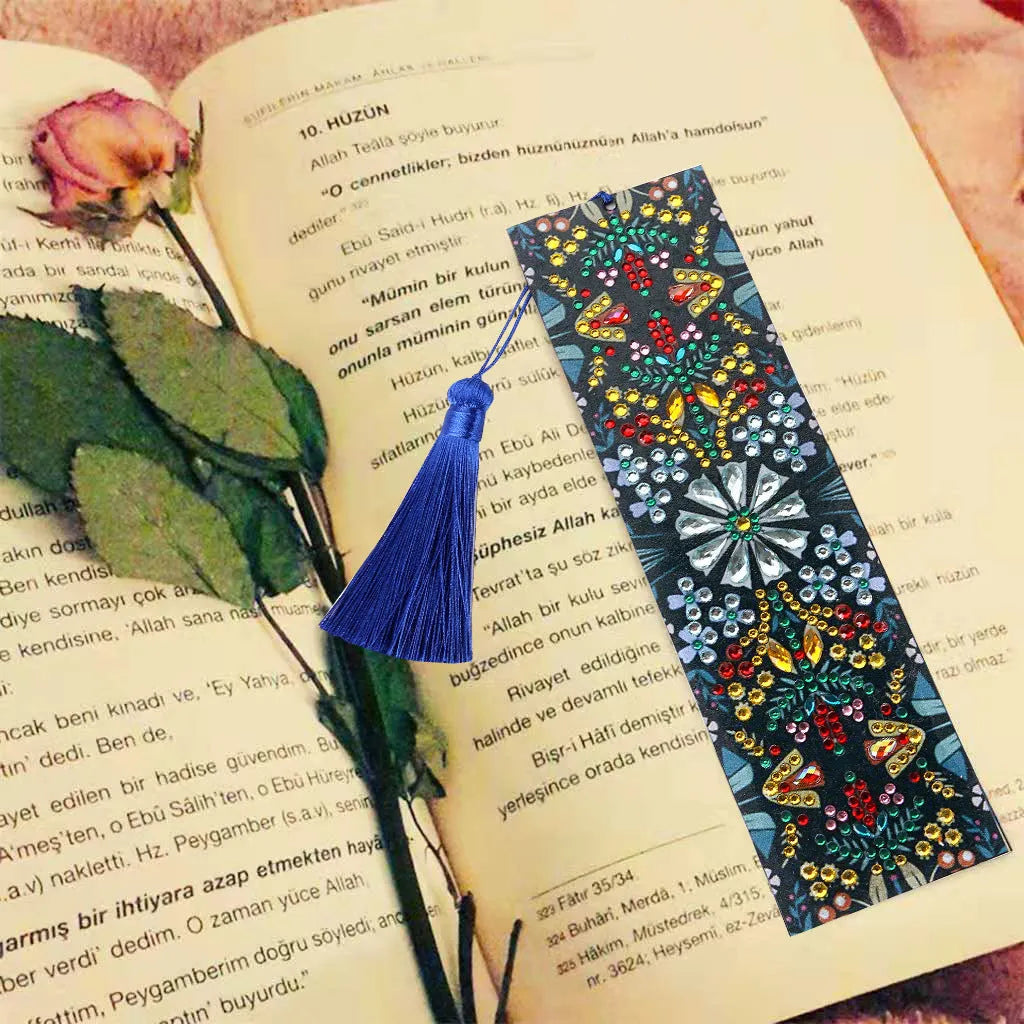 Leather diamond painting bookmark with mandala flower embroidery design