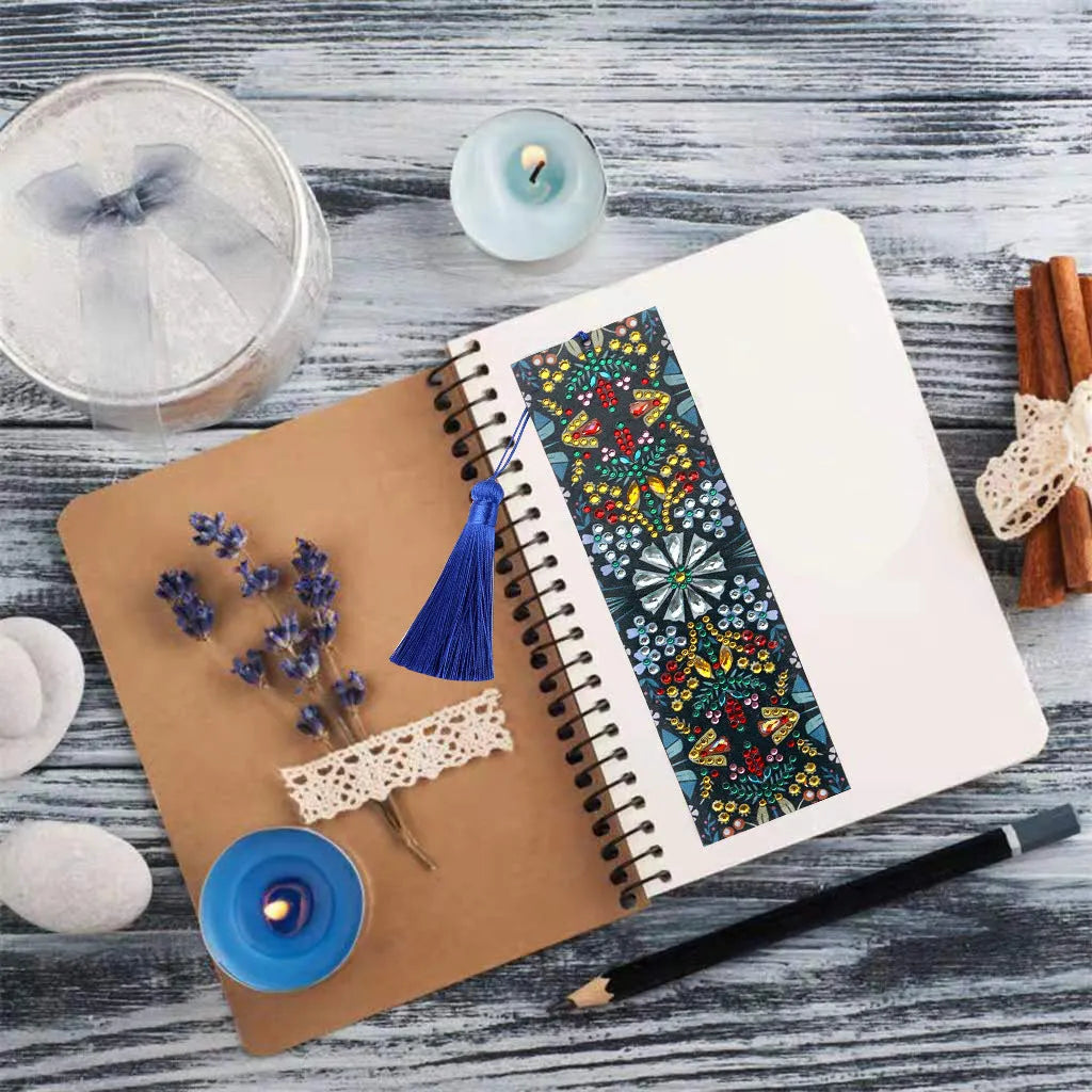 Leather diamond painting bookmark with mandala flower embroidery design